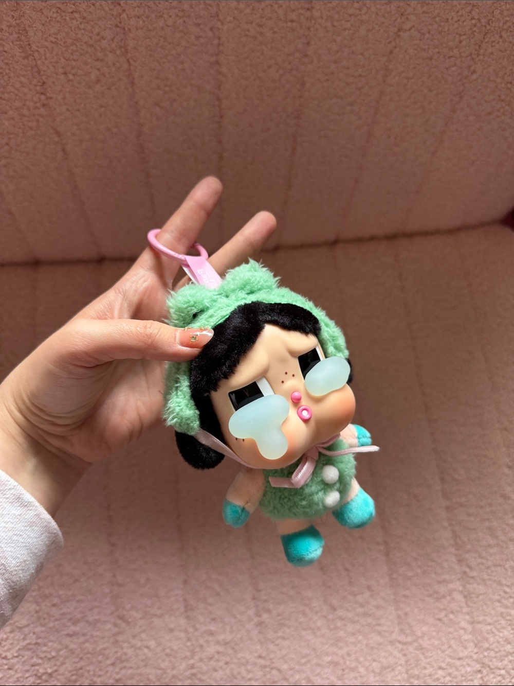 Cry Baby Green Plush Character Keychain Toy - Cute Crying Doll